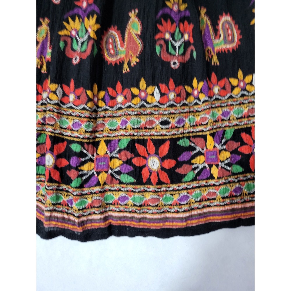 Boho Embroidered Maxi Skirt Black Floral Peacock Festival Bohemian - Picture 5 of 9
